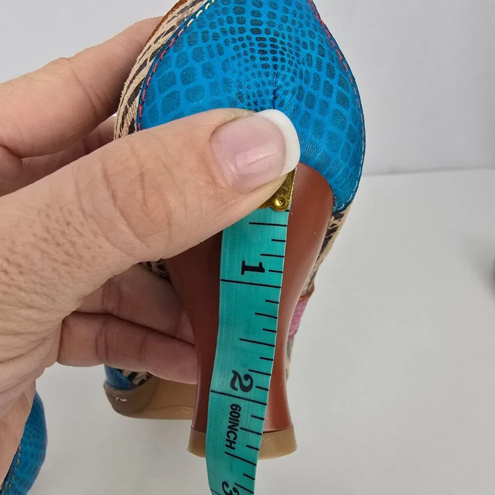 Socofy Blue & Orange Leather Ruffle Booties Size 6.5 - Picture 9 of 9